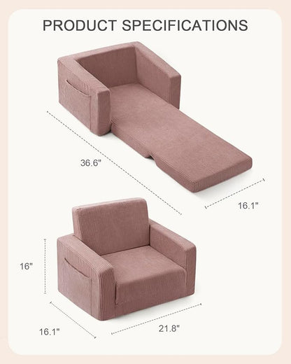 Toddle & Kids Chair,2-in-1 Soft Toddler Couches That Fold Out,Toddler Chairs Comfy 1-3 Years Old,Convertible Sofa to Lounge,Pink