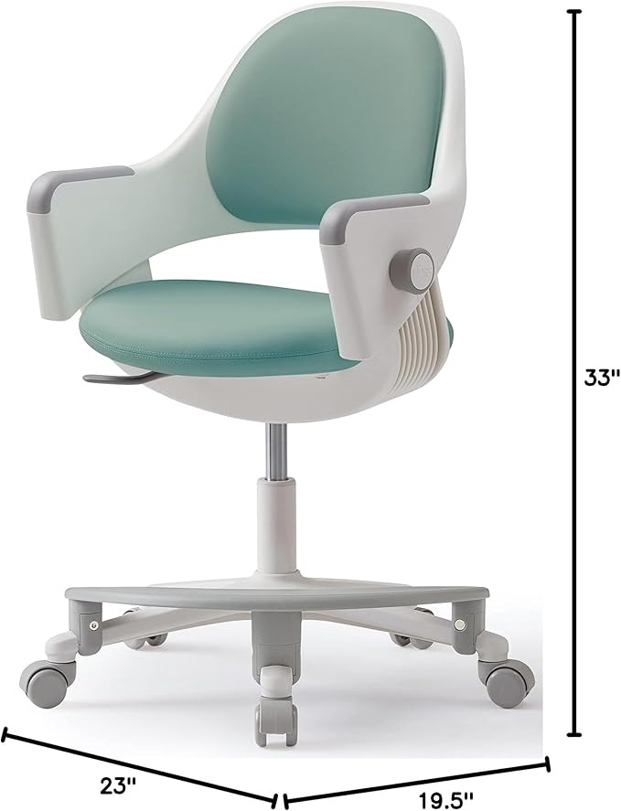 SIDIZ Ringo Kids Desk Chair : Ergonomic Kids Chair with Footrest, 4-Step Growing Function, Adjustable Seat Height, Sit-Locking Casters, Swivel Type Kids Chair (Mint Green Chair)