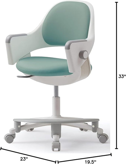 SIDIZ Ringo Kids Desk Chair : Ergonomic Kids Chair with Footrest, 4-Step Growing Function, Adjustable Seat Height, Sit-Locking Casters, Swivel Type Kids Chair (Mint Green Chair)