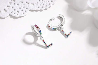 Presentski Initial Earrings 925 Sterling Silver Colorful Huggie Small Hoop Earrings Rainbow CZ Drop Dangle Simple Alphabet Earrings S925 Hypoallergenic Earring Letter A-Z for Daughter Women