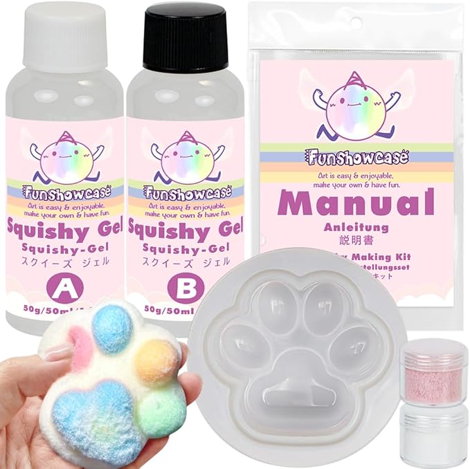 Taba Squishy Kit Set Liquid Gel+3" Paw Mold+Flocking+ Silicone Pigment Dye 20 Colors