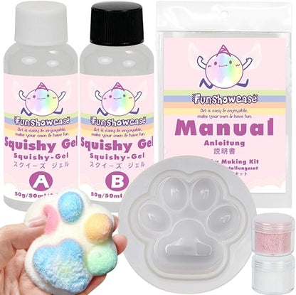 Taba Squishy Kit Set Liquid Gel+3" Paw Mold+Flocking+ Silicone Pigment Dye 20 Colors