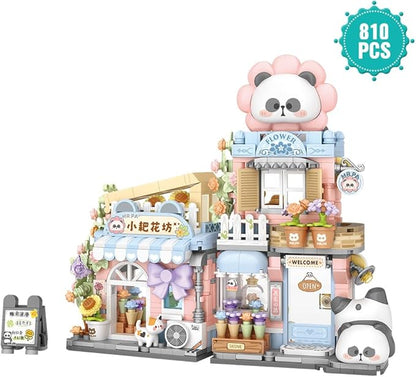 Panda Florist Street Scene Building Kit, Openable Flower Shop Building Set for Boys Girls Age 8+,810pcs Mini Bricks