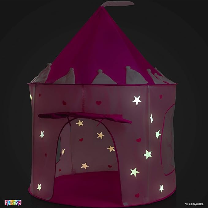 Play22 Play Tent Princess Castle Pink - Features Glow in The Dark Stars - Portable - Kids Pop Up Tent Foldable Into A Carrying Bag - Indoor and Outdoor Use - Original