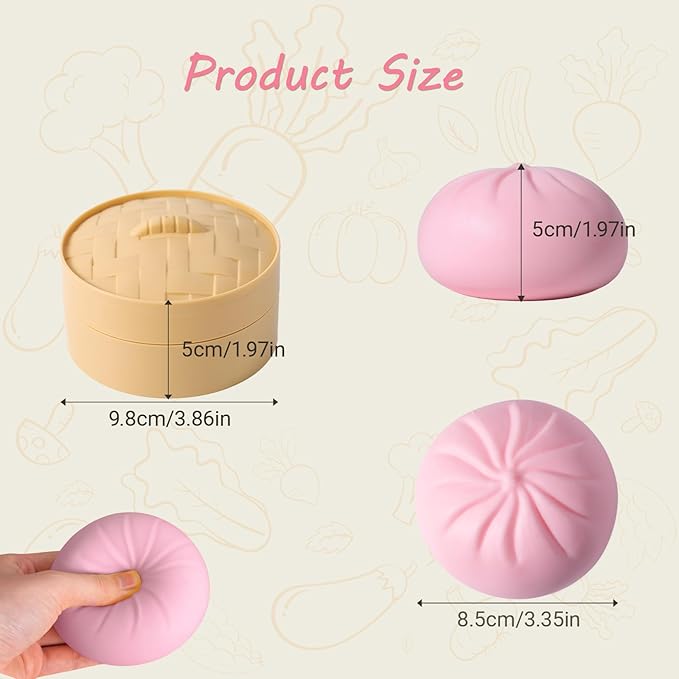 Dumpling Squishy, Mystery Squishy Dumpling Box, Fidget Toys Adults & Teens, Easter Basket Stuffers, Stocking Stuffers, Sensory Stress Ball Squeeze Toys for Stress Relief (Pink)