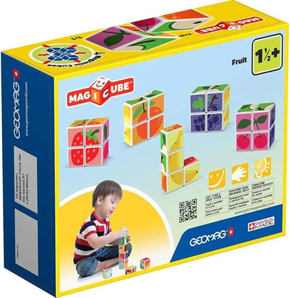 GEOMAG MagiCube Fruit 4-Piece Magnetic Cubes Building Set, Toddlers & Kids Ages 1.5+, STEM-Endorsed Educational Toy, Swiss-Made, Creativity & Early Learning Fun, 6 Adorable Building Ideas