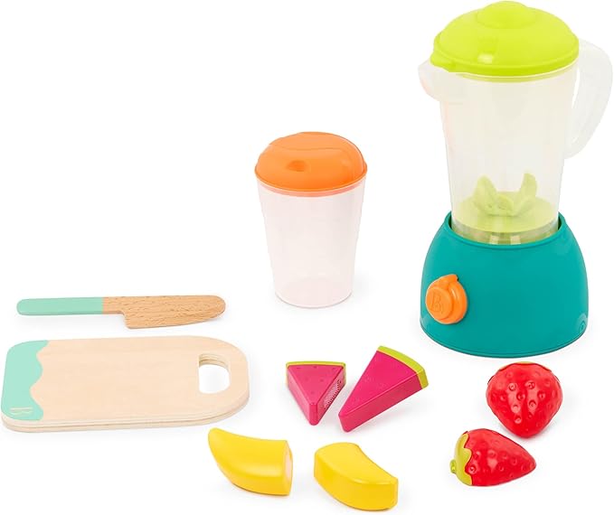 B. toys-Mini Chef - Fruity Smoothie Playset- Pretend Play Smoothie Play Set – Toy Blender & Play Kitchen Accessories – Play Food, Cup, Cutting Board, Knife – Role-Play Toys for Kids – 3 Years +