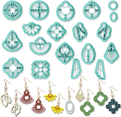 ORIGACH 19 Pcs Geometric Irregular Shape Polymer Clay Cutters Set Boho Earring Clay Cutter DIY Craft Supplies for Earring and Jewelry Making