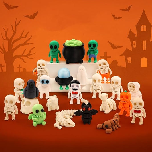 3D Printed Figurines Set, Easter Basket Stuffers, Party Favors, Pocket Fidget Toys, Goodie Bag Stuffers, Decorations, Classroom Rewards, Articulated, Flexible, and Exquisitely, Skeleton, Zombie, Alien