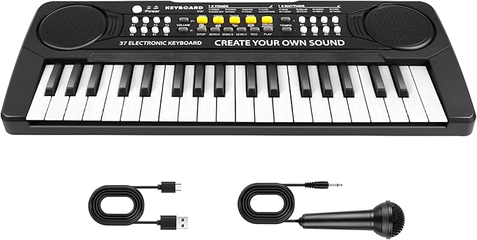 Kids Toddler Toy Piano Keyboard - 37 Key Pianos for Kid Music Toys Instruments with Microphone | Unlock Musical Fun, Perfect Birthday for 3-8 Year Old (Black)