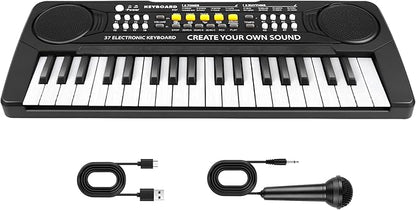 Kids Toddler Toy Piano Keyboard - 37 Key Pianos for Kid Music Toys Instruments with Microphone | Unlock Musical Fun, Perfect Birthday for 3-8 Year Old (Black)