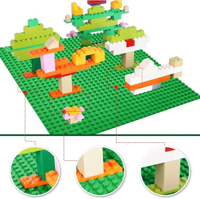 Lekebaby Classic Baseplates Building Base Plates 100% Compatible with Major Brands Baseplates 10" x 10", Pack of 6, Green Blue and White