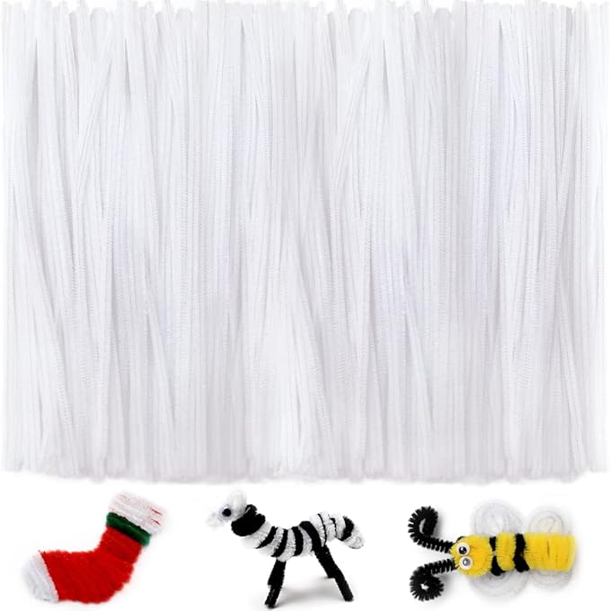 Iooleem 200pcs White Pipe Cleaners, Chenille Stems, Pipe Cleaners for Crafts, Pipe Cleaner Crafts, Art and Craft Supplies.