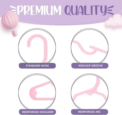 HOUSE DAY Plastic Baby Hangers for Closet 60 Pack, Durable Plastic Kids Hangers for Baby Clothes, Thin & Compact Childrens Hangers, Space Saving Pink Baby Hangers, Small Hangers for Kids Clothes