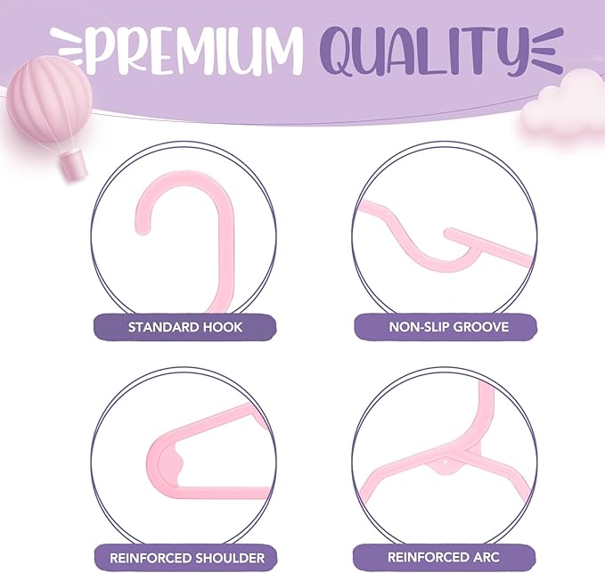 HOUSE DAY Plastic Baby Hangers for Closet 20 Pack, Durable Plastic Kids Hangers for Baby Clothes, Thin & Compact Childrens Hangers, Space Saving Pink Baby Hangers, Small Hangers for Kids Clothes