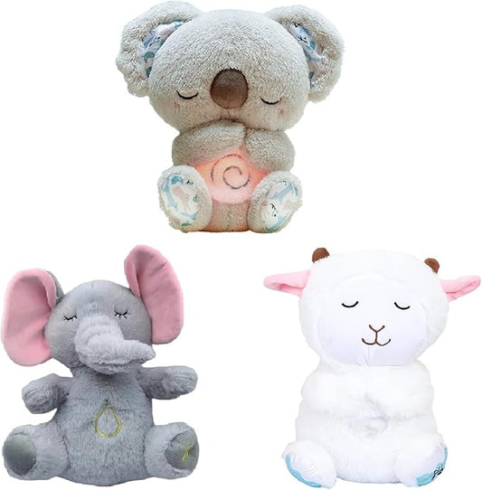 Relief Koala Breathing Stuffed Toy, Anxiety Relief Plush Breathing Animal, Sleeping Koala Plush Breathing with Musical Lights & Rhythmic Breathing Motion (G-Koala+Elephant+Sheep)