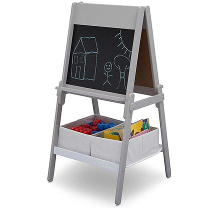 Delta Children MySize Kids Double-Sided Storage Easel -Ideal for Arts & Crafts, Drawing, Homeschooling and More - Greenguard Gold Certified, Grey