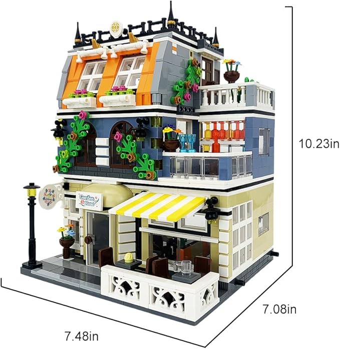 ENJBRICK Garden Hotel Assembly Square Building kit,Modular House Building Blocks Model Set for Teens and Adults.Collectible Display Toy Building Set 1316 PCS