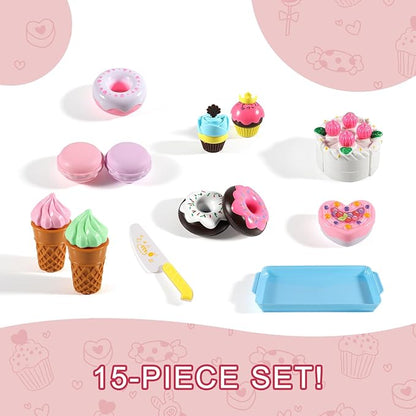 Play Food Sets for Kids Kitchen - Kitchen Accessories for Kids - Toy Food - Pretend Play Plastic Desserts Cake Ice Cream and Donuts - Educational Toy Gift for Toddler, Boys, Girls, Kids