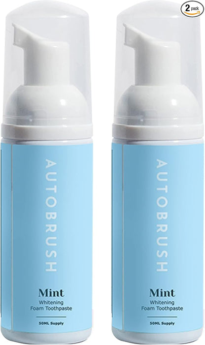 autobrush Original Mint Flavor Fluoride-Free Foaming Toothpaste for Adults, Whitening & Deep Cleaning, Travel Friendly, Anti-Cavity, Foam Toothpaste (2 Pack)