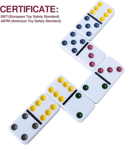 GOTHINK Double 6 Dominos Set for Adults with Tin Box Storage - 28 Tile Colorful Dot Dominoes Games Set for Family Night Gift Travel Game - Classic Party Board Game Ideal for 2-4 Players