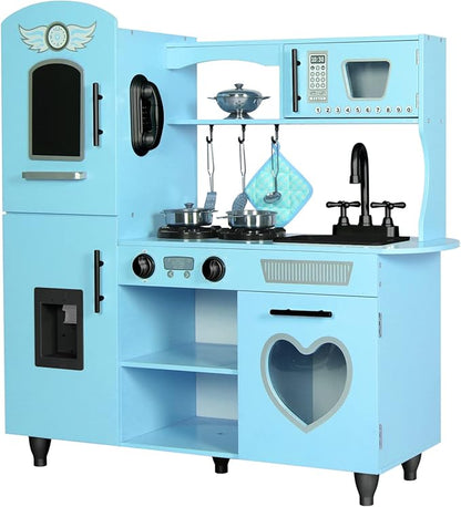 TaoHFE Toy Kitchen, Blue Kids Kitchen Playset for Kids Ages 4-8 Boys Gift Girls Play Kitchen Sets for Kids Kitchen Playset with Lights and Sounds Wooden Toy Kitchen Playset Gift Kids Kitchen Set