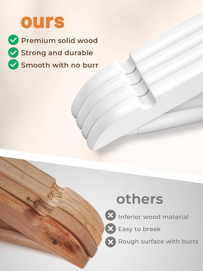 HOUSE DAY White Wooden Hangers 10 Pack Wood Clothes Hangers Smooth Finish Wooden Coat Hangers for Closet Heavy Duty Hangers Solid Wood Hangers Suit Hangers for Clothes, Jacket, Shirt, Tank Top, Dress