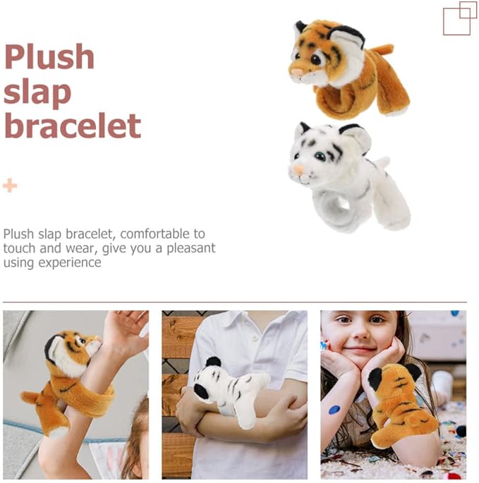 Kisangel 2pcs Wrist Hugger Plush Slap Bracelet Animals Huggables Plush Animals Slap Band Kids Party Favor(Assorted Color 1)