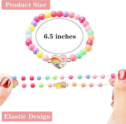 20 Pcs Colorful Unicorn Bracelet Girls Rainbow Unicorn Heart Beaded Bracelet Stretchy Costume Jewelry Set Party Favors Gifts Friendship Bracelets for Kids Little Girls (Bead Style)