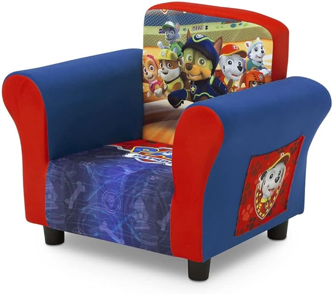Delta Children Upholstered Chair with PAW Patrol Graphics, Wood Frame, Plush Foam Padding, Side Pockets, for Toddlers and Kids