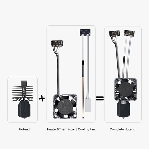 Bambu Lab P1P/P1S Hotend Complete Kit – Full Assembly Hardened Steel Nozzle with Ceramic Heater, 0.4mm Nozzle, Cooling Fan & Heating Block | Bambu P1S Hotend Replacement for 3D Printing