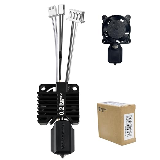 Original Bamboo Lab X1/X1C Hotend Assembly Complete with Stainless Steel 0.2mm Nozzle,Ceramic Heater, Thermistor, Cooling Fan for X1 Series 3D Printer Extruder Heating Block Replacement