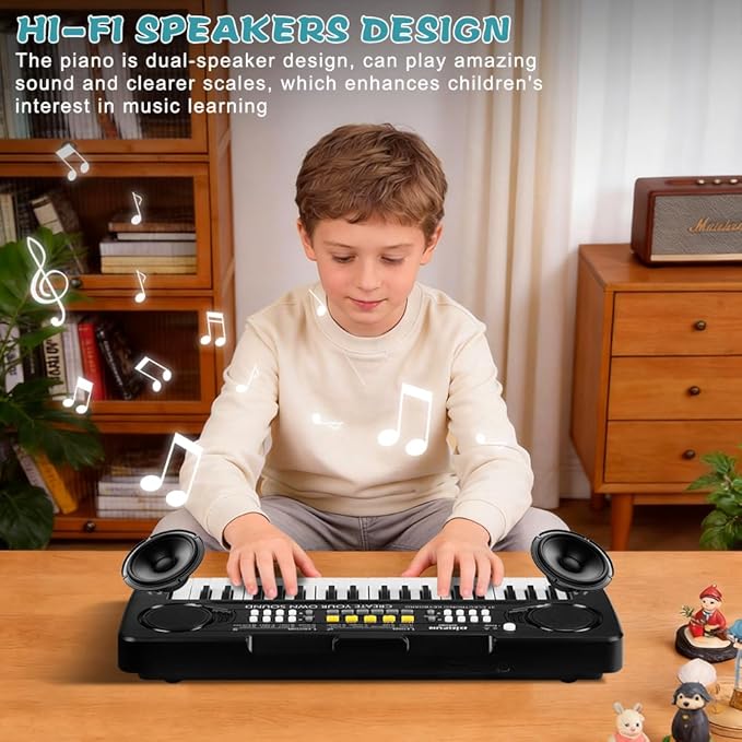 Keyboard Piano for Kids, BIGFUN 37 Keys Toddler Piano Multifunction Music Educational Instrument Toy, Electronic Kids Keyboard for 3-7 Year Old Girls and Boys (Black)
