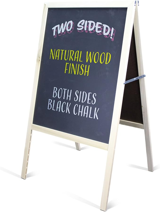 Flipside Products Marquee Easel, Natural Hardwood, Double-Sided Black Chalkboard, Menus, Announcements, Restaurants, Coffee Shops, Sale