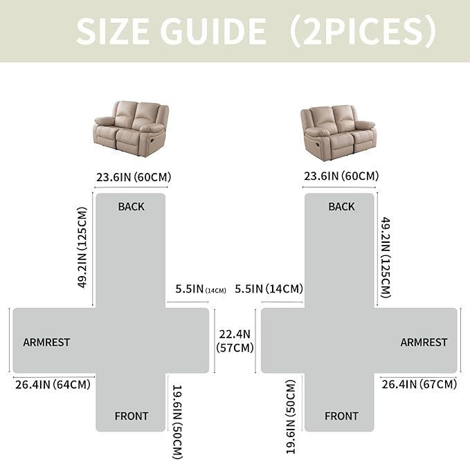 Easehomey Waterproof Loveseat Recliner Cover,Non Slip Reclining Couch Covers for 2 Seat,Dog Chair Cover Furniture Protector Washable Chair Cover with Pocket for Kids,Pets,Dogs(Cream White,2Seat)