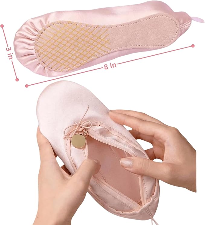 Ballet Dance Shoe Makeup Bag For Little Girls, Ballerina Slipper Makeup Pouch Bag, Ballet Pointe Shoes Gifts (Pink-N1)