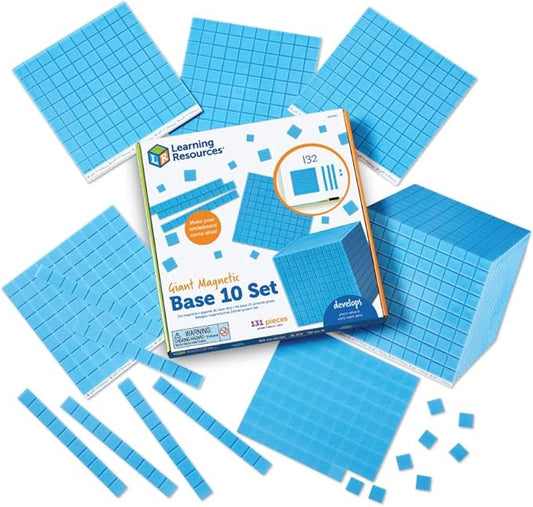 Learning Resources Giant Magnetic Base Ten, Magnetic Base Ten, Use with Magnetic Surfaces or Whiteboards, 131 Piece Set