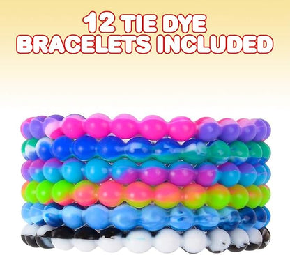 ArtCreativity Tie Dye Bead Bracelets - Pack of 12 Stretch Novelty Wristbands in Assorted Colors - Fun Party Favor, Carnival Prize, Goodie Bag Fillers, Bracelets for Kids and Adults
