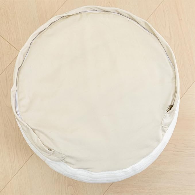 Pouf Ottoman Stuffed 20x20x12 Inches Floor Pouf Plush Fiber Ottoman Foot Rest Under Desk Foot Stool for Living Room Bedroom (White Stripe Pouf with Filler)