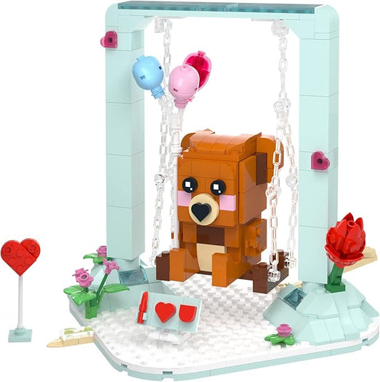 Nubee Valentine’s Brown Bear Building Toys Compatible for Lego, Cute Swing Bears Building Sets with Heart, Flowers, I Love You, Cupid's Arrow, Birthday Valentine Gifts for Boys Girls Aged 8+