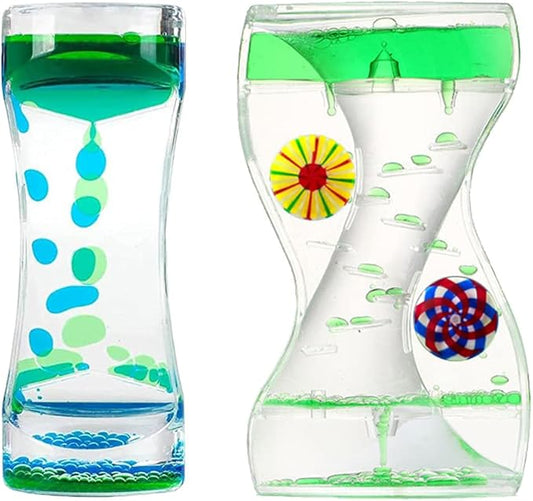 Oneshow Liquid Motion Bubbler Timer 2 Pack Bubble Timers Hourglass Liquid Bubbler Oil and Water Sensory Toys Activity Fidget Toy Calm Relaxing Desk Toys