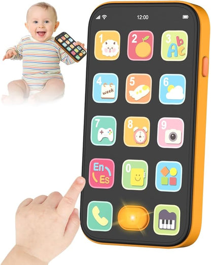KALUYA Bilingual Baby Phone Toy Phone for Toddler 1-3, Fun Early Learning Musical Baby Toys for 6-12 Months with Sounds and Light, English/Spanish, Gift for 1 Year Old Boys Girls Kids Infant, Orange