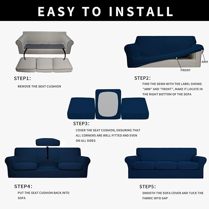 Easy-Going 100% Dual Waterproof Oversized Cover Stretch Soft Couch Cover for Dogs, Sofa Slipcover for 3 Separate Cushion Couch Leakproof Furniture Protector for Kids, Pets Navy