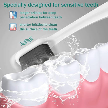GoldDawn Extra Soft Toothbrush for Sensitive Teeth and Gums， Micro Fur Manual Toothbrush with 20000 Ultra Soft Bristle, Excellent Cleaning Effect， Perfect for Adults & Kids (6 Pack Gray Bristles)
