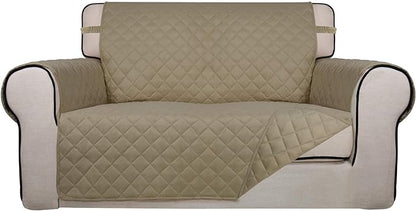 PureFit Reversible Quilted Sofa Cover, Water Resistant Medium Slipcover Furniture Protector, Washable Couch Cover with Non Slip Foam and Elastic Straps for Kids, Dogs, Pets (Loveseat, Beige/Beige)