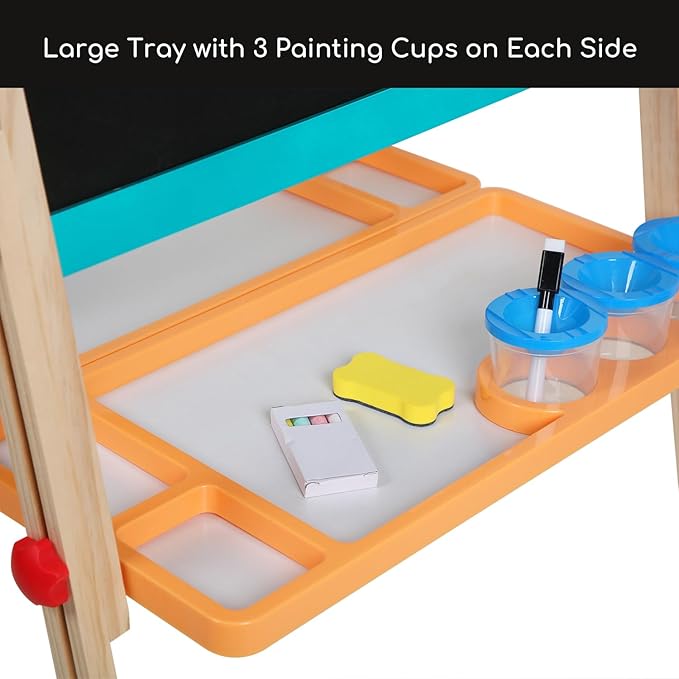 Beipoo All-in-One Art Easel for Kids, Double Sided Wooden Kids Easel, Art Easel for Painting, Toddler Art Easel, Kids Easel with Paper roll Art Easel for Kids Ages 2-4 4-8 8-12