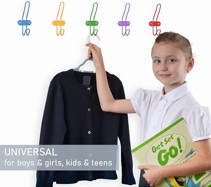 Kids Wall Coat Hooks for Girls and Boys for Jackets Backpacks Robes and Towels - Children Colorful Wall Mounted Hanger Hooks Rack for Nursery Bedroom and Bathroom - Set of 5