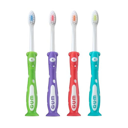 GUM Monsterz Children and Toddler Toothbrush, Soft Bristled Kids’ Toothbrush with Suction Cup, for Ages 2+, 2ct (6pk)