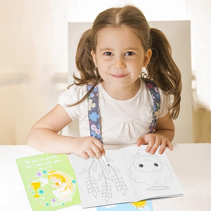 GROBRO7 24Pcs Christian Bible Coloring Books for Kids DIY Art Drawing Book with Angels Priests Churches Candles Crosses Patterns Color Booklets for Sunday School Classroom Rewards Goodie Bag