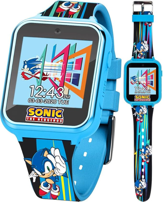 Accutime Kids SEGA Sonic The Hedgehog Blue Educational Touchscreen Smart Watch Toy for Boys, Girls, Toddlers - Selfie Cam, Learning Games, Alarm, Calculator, Pedometer (Model: SNC4141AZ)